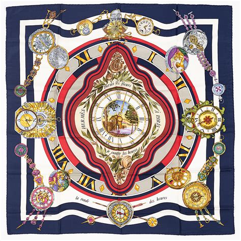 la ronde des heures hermes|Hermès: a Navy Blue 'La Ronde des Heures' Silk Scarf.